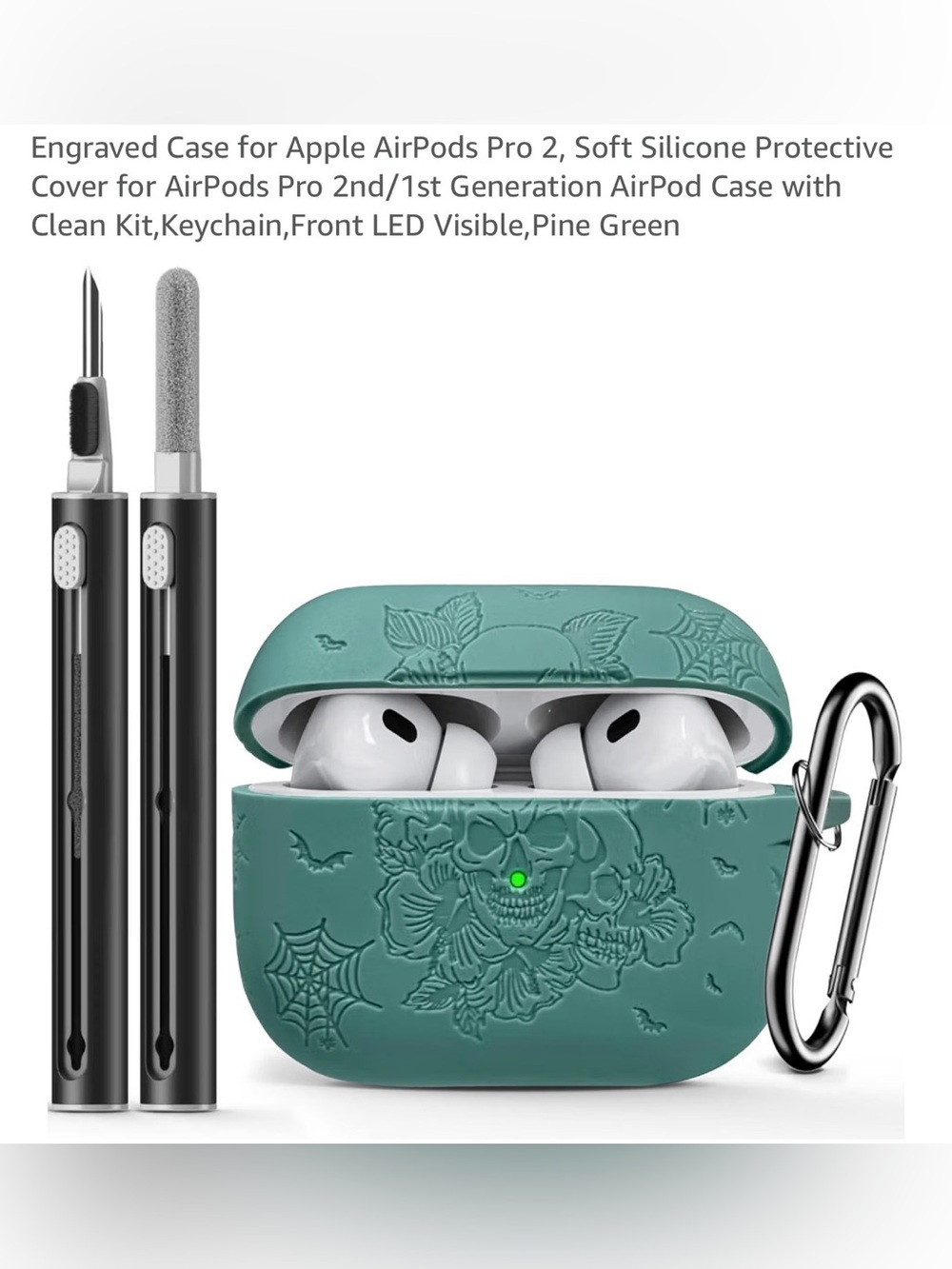 Apple AirPods Pro Silicone Case in Teal with Embossed Skull & Floral Design